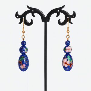 Cloisonné Enamel Drop Earrings With Floral Design - 2 Inches Long
